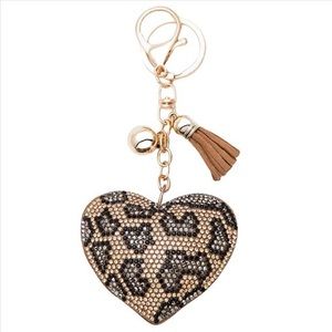 Leopard Print Heart Rhinestone Purse Charm